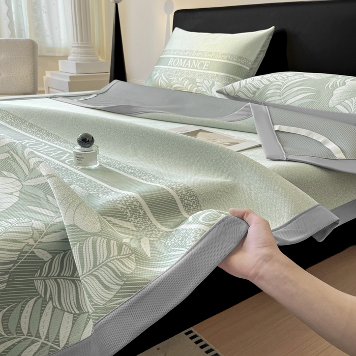 91家纺网 家纺一手货源 找家纺 席佬大 2026新款印花冰丝凉席席子 凉席款-豆绿