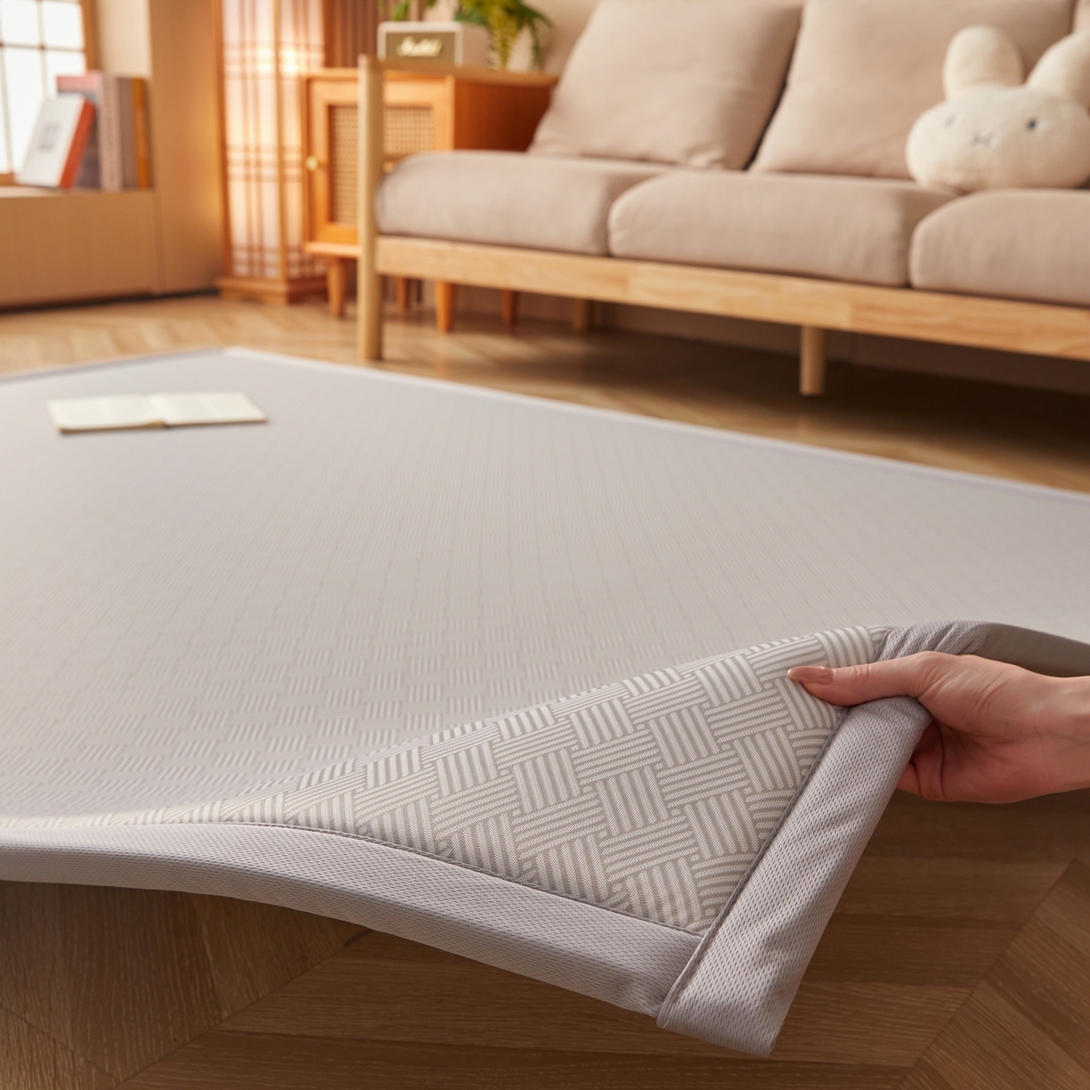 91家纺网 家纺一手货源 找家纺 喜她床垫 2026新款纯色凉感冰丝地垫 时尚凉席地垫床垫（厚度1.5cm） 灰色