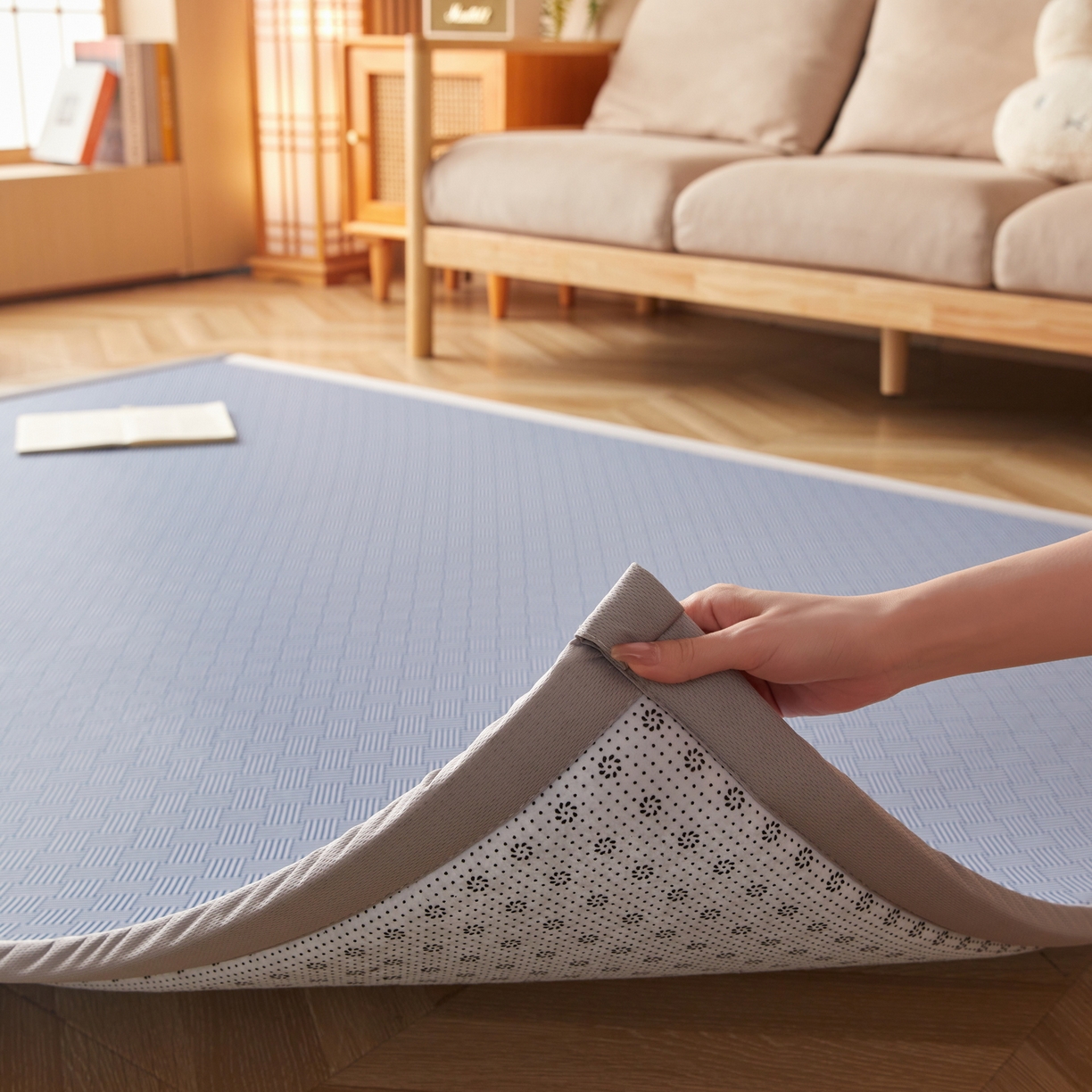 91家纺网 家纺一手货源 找家纺 喜她床垫 2026新款纯色凉感冰丝地垫 时尚凉席地垫床垫（厚度1.5cm） 蓝色