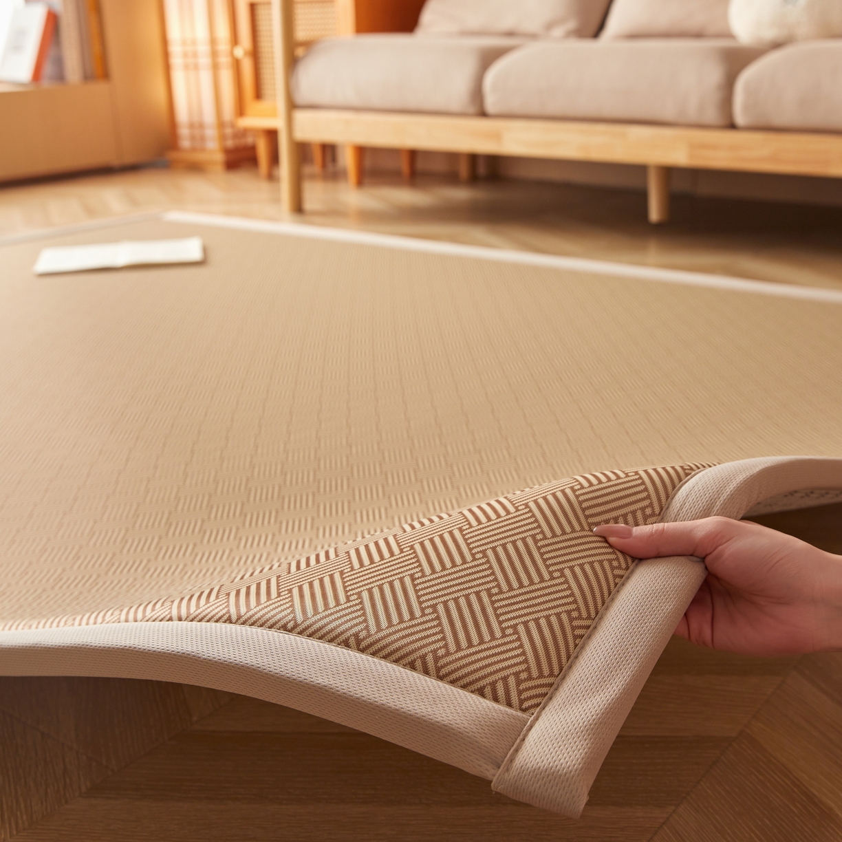 91家纺网 家纺一手货源 找家纺 喜她床垫 2026新款纯色凉感冰丝地垫 时尚凉席地垫床垫（厚度1.5cm） 咖色