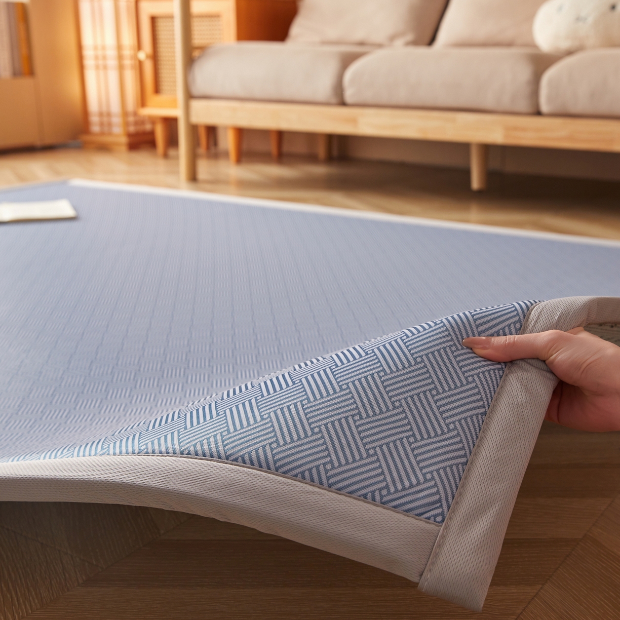 91家纺网 家纺一手货源 找家纺 喜她床垫 2026新款纯色凉感冰丝地垫 时尚凉席地垫床垫（厚度1.5cm） 蓝色