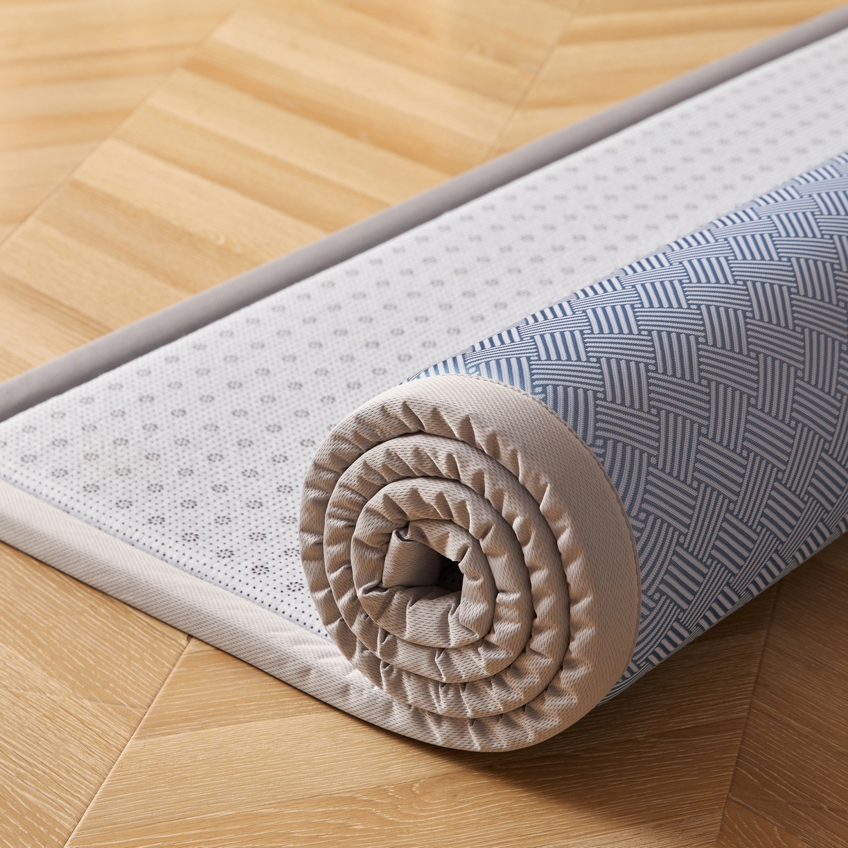 91家纺网 家纺一手货源 找家纺 喜她床垫 2026新款纯色凉感冰丝地垫 时尚凉席地垫床垫（厚度1.5cm） 蓝色