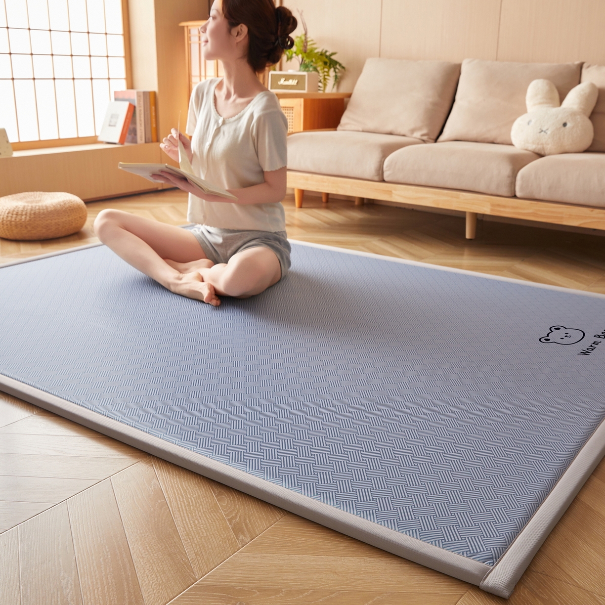 91家纺网 家纺一手货源 找家纺 喜她床垫 2026新款纯色凉感冰丝地垫 时尚凉席地垫床垫（厚度1.5cm） 蓝色