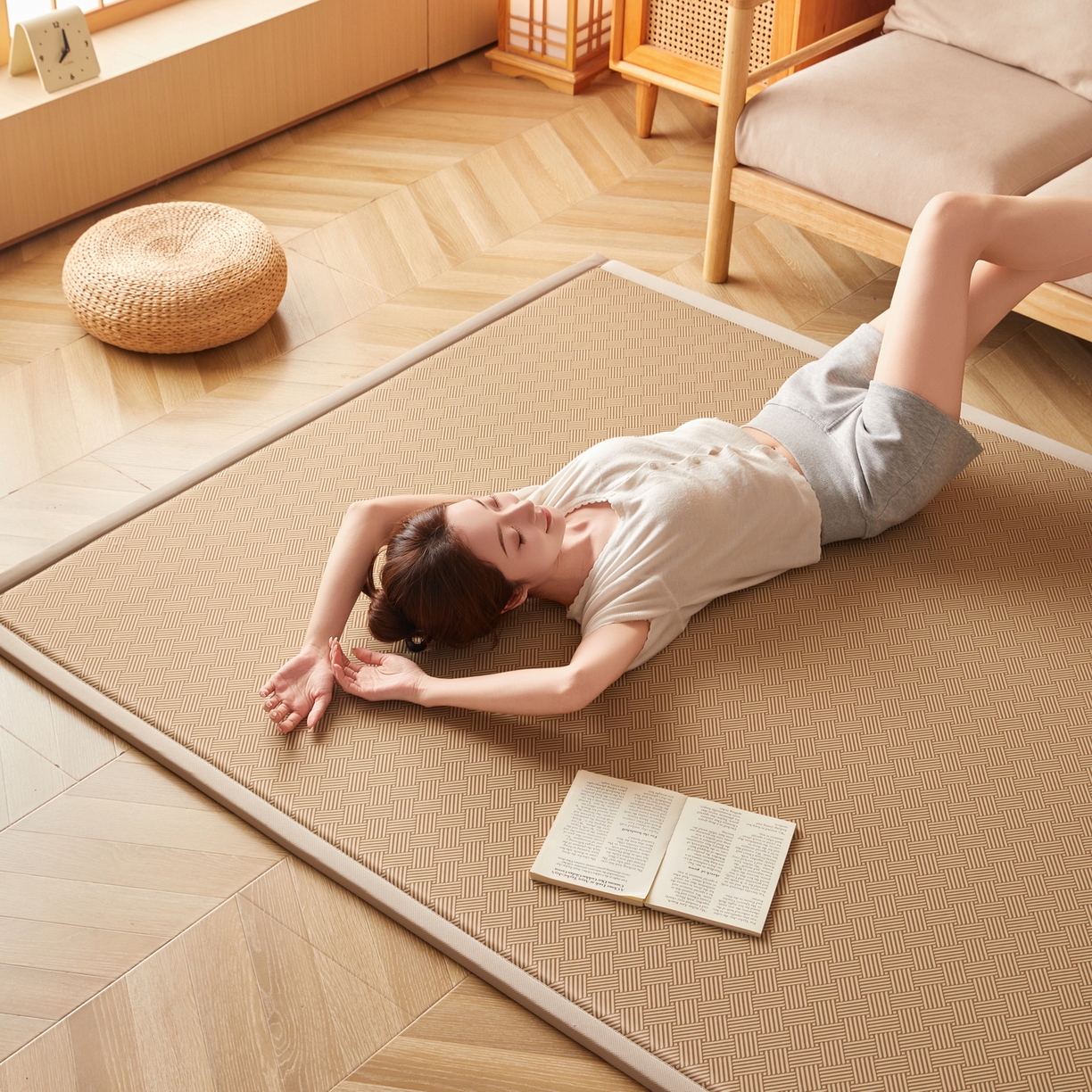 91家纺网 家纺一手货源 找家纺 喜她床垫 2026新款纯色凉感冰丝地垫 时尚凉席地垫床垫（厚度1.5cm） 咖色