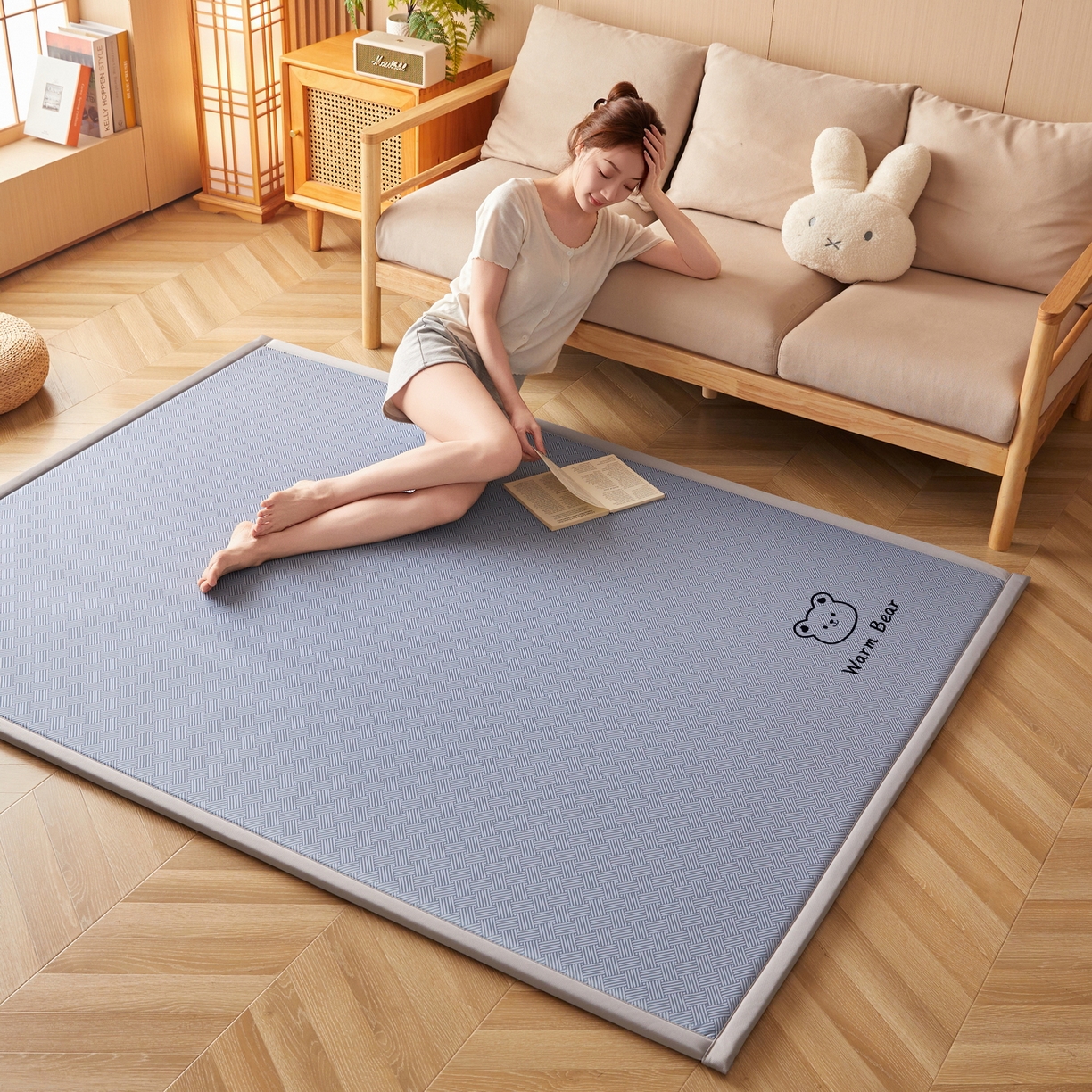 91家纺网 家纺一手货源 找家纺 喜她床垫 2026新款纯色凉感冰丝地垫 时尚凉席地垫床垫（厚度1.5cm） 蓝色