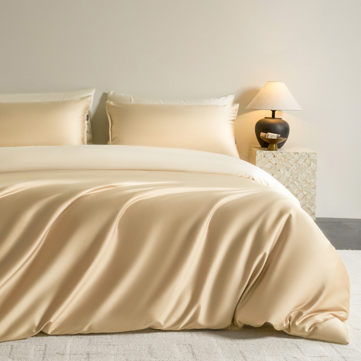 91家纺网 家纺一手货源 找家纺 （总）秀色家纺 2026新款60S进口天丝贡缎新疆长绒棉纯色轻奢四件套