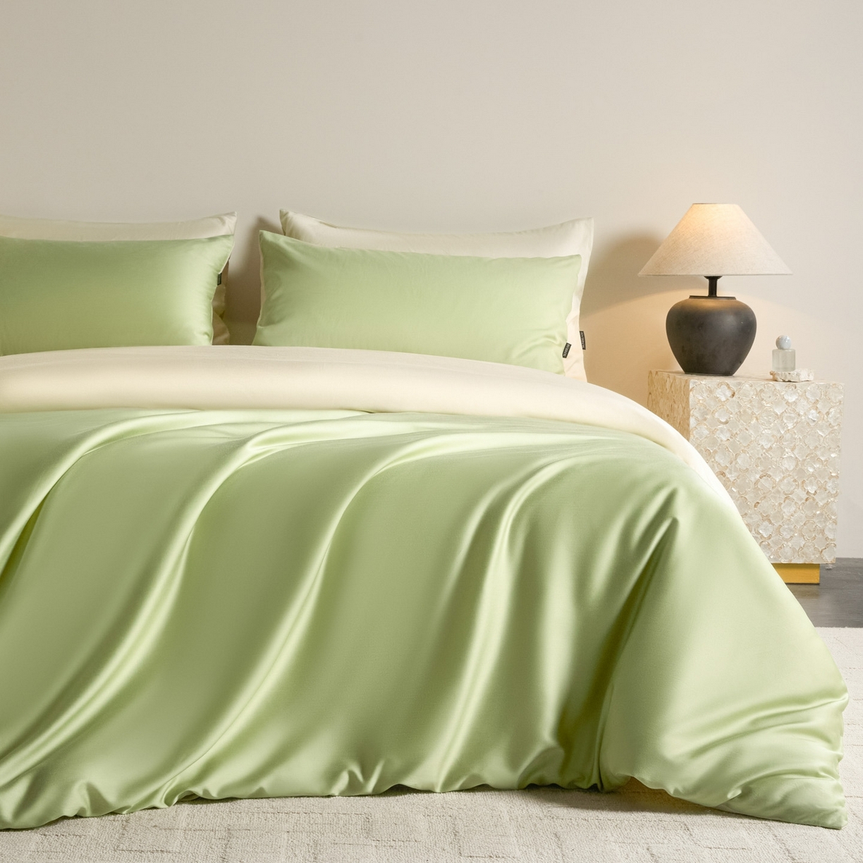 91家纺网 家纺一手货源 找家纺 （总）秀色家纺 2025新款60支长绒棉双面加厚磨毛保暖纯棉四件套纯色被套全棉轻奢高级感