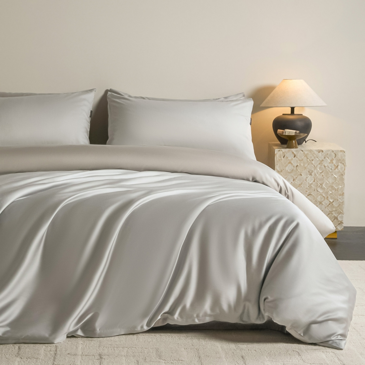 91家纺网 家纺一手货源 找家纺 （总）秀色家纺 2026新款60S进口天丝贡缎新疆长绒棉纯色轻奢四件套