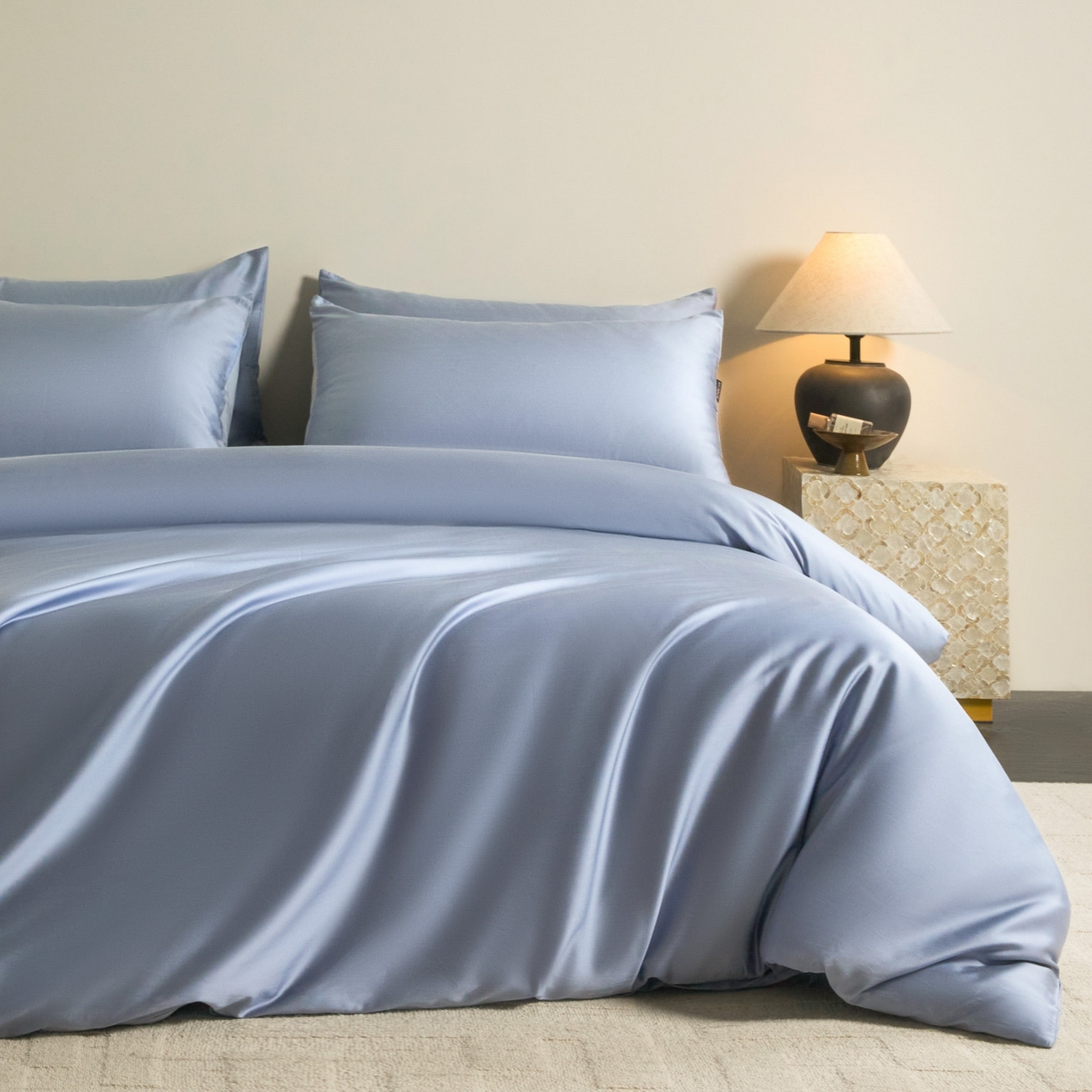 91家纺网 家纺一手货源 找家纺 （总）秀色家纺 2026新款60S进口天丝贡缎新疆长绒棉纯色轻奢四件套