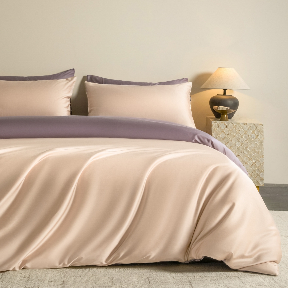 91家纺网 家纺一手货源 找家纺 （总）秀色家纺 2026新款60S进口天丝贡缎新疆长绒棉纯色轻奢四件套