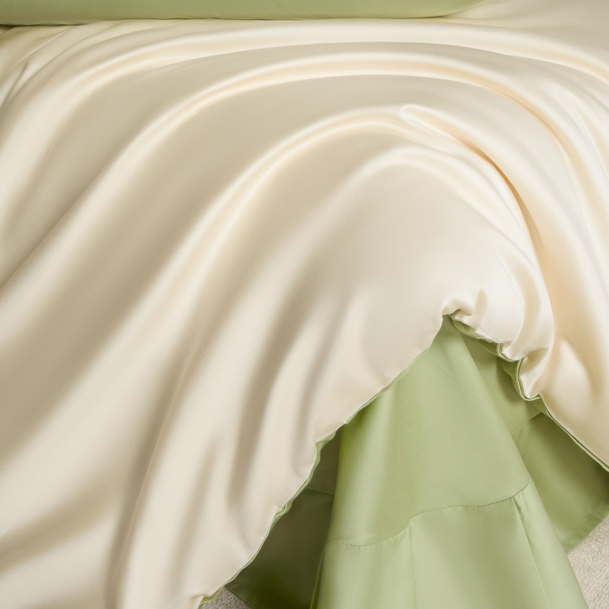 91家纺网 家纺一手货源 找家纺 秀色家纺 2026新款60S进口天丝贡缎新疆长绒棉纯色轻奢四件套 Air-天丝棉-奶白抹茶