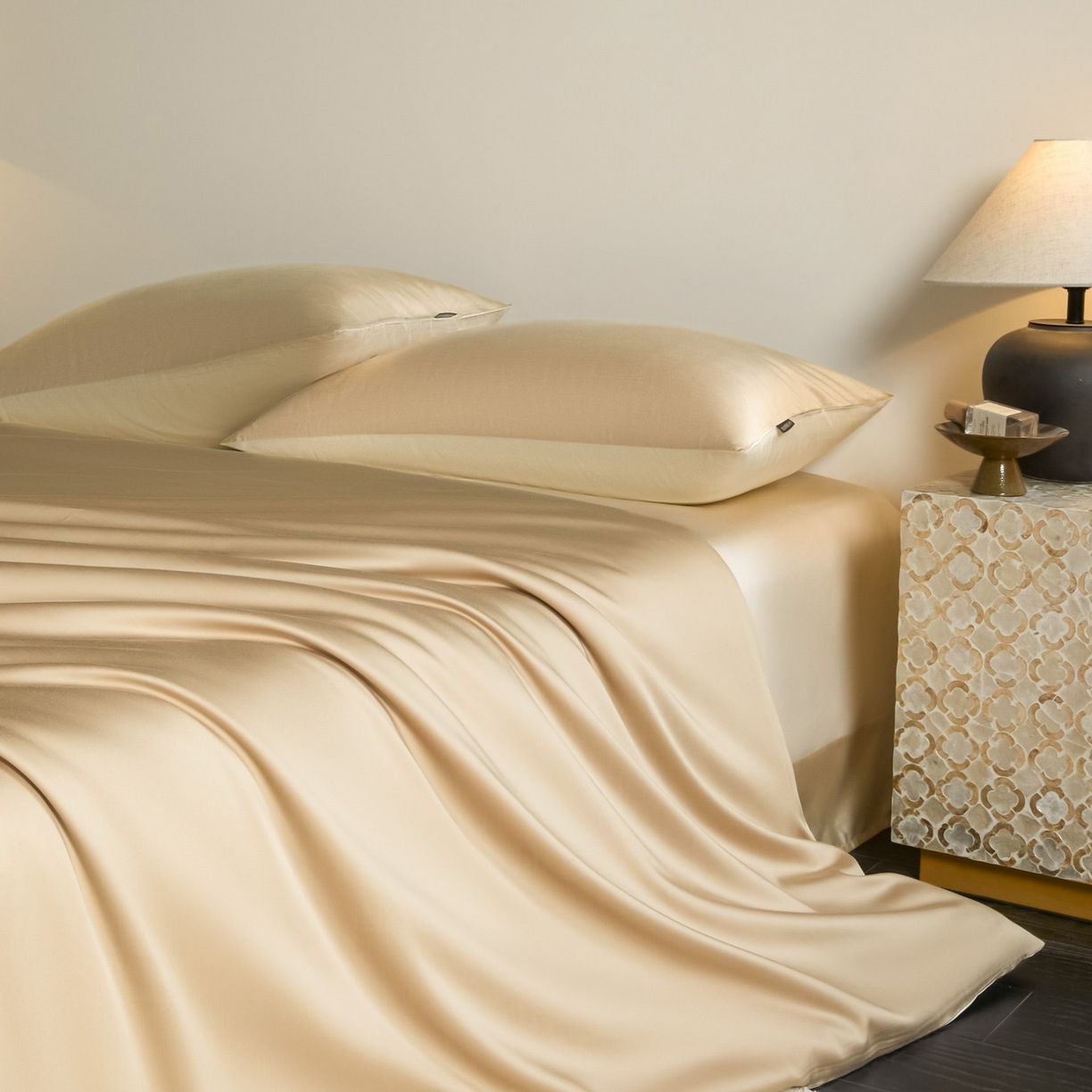 91家纺网 家纺一手货源 找家纺 秀色家纺 2026新款60S进口天丝贡缎新疆长绒棉纯色轻奢四件套 Air-天丝棉-温柔奶咖