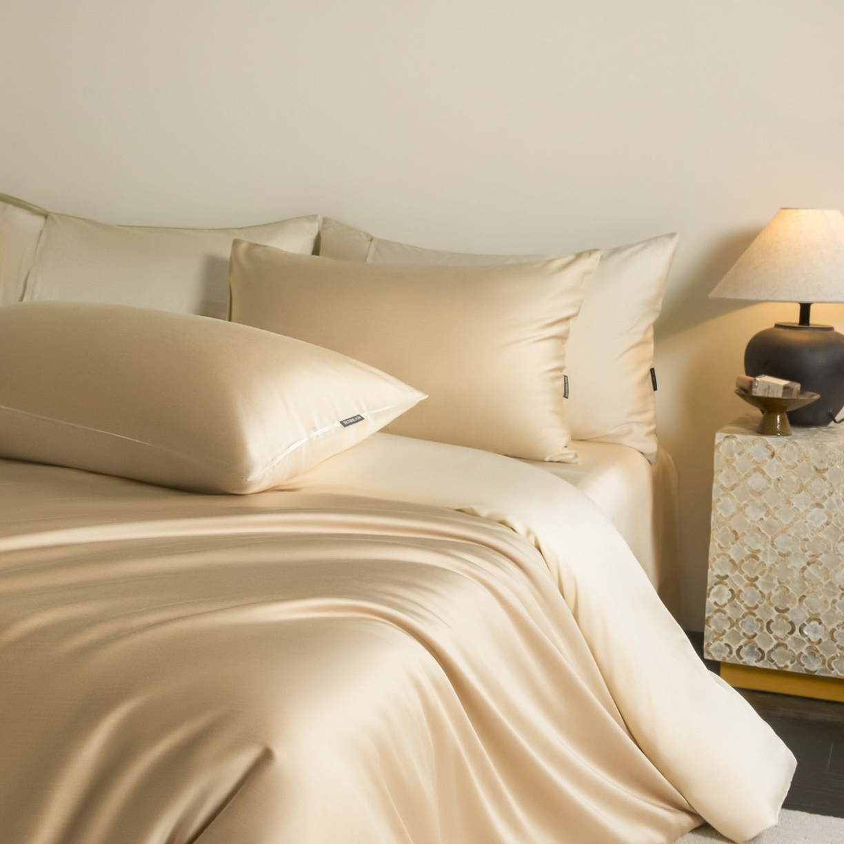 91家纺网 家纺一手货源 找家纺 秀色家纺 2026新款60S进口天丝贡缎新疆长绒棉纯色轻奢四件套 Air-天丝棉-温柔奶咖