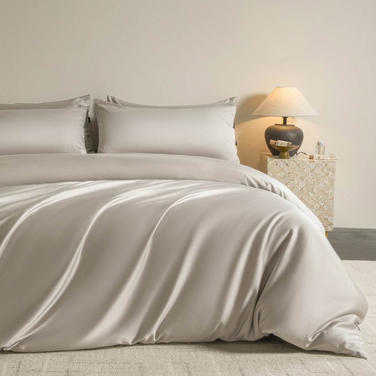 秀色家纺 2026新款60S进口天丝贡缎新疆长绒棉纯色轻奢四件套 Air-天丝棉-幻影灰