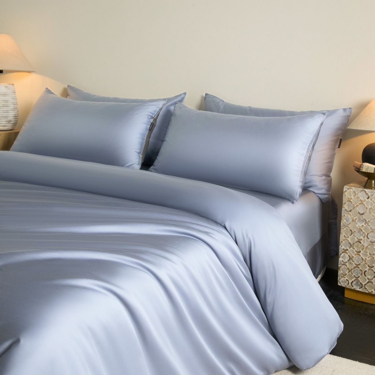 91家纺网 家纺一手货源 找家纺 秀色家纺 2026新款60S进口天丝贡缎新疆长绒棉纯色轻奢四件套 Air-天丝棉-星雾蓝