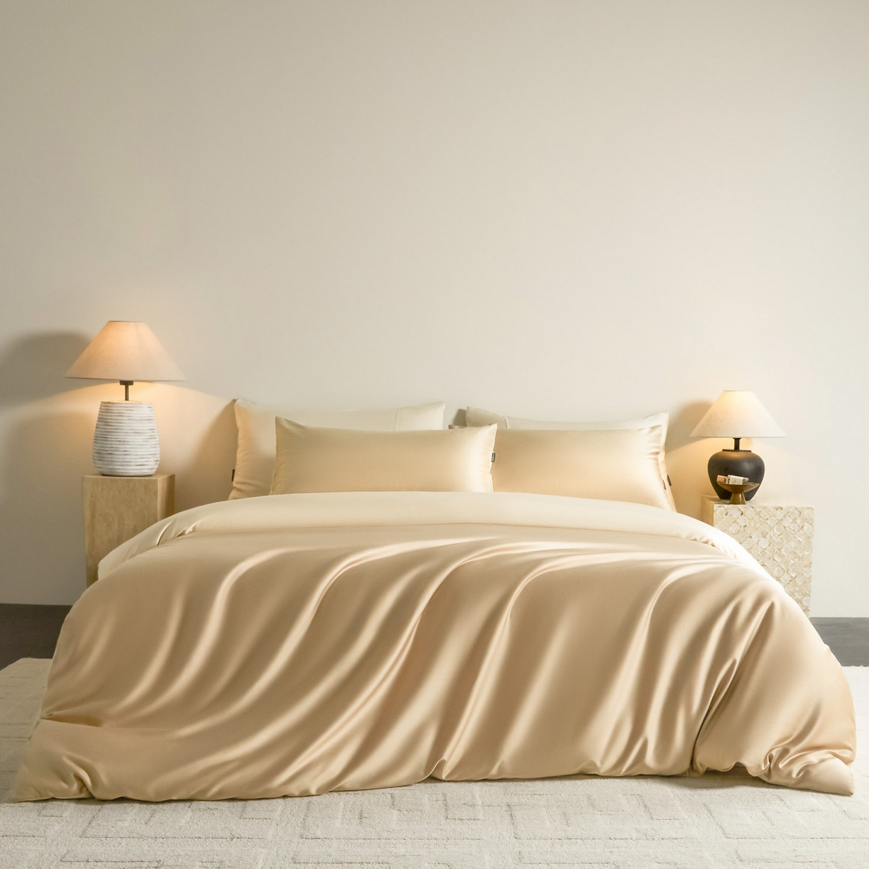 91家纺网 家纺一手货源 找家纺 秀色家纺 2026新款60S进口天丝贡缎新疆长绒棉纯色轻奢四件套 Air-天丝棉-温柔奶咖