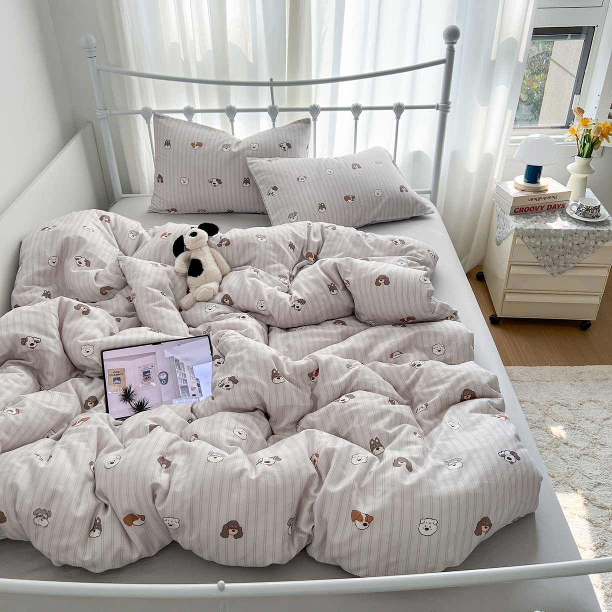 91家纺网 家纺一手货源 找家纺 （总）早晨家纺 2026新款INS博主风卡通A类全棉纯棉双层纱四件套