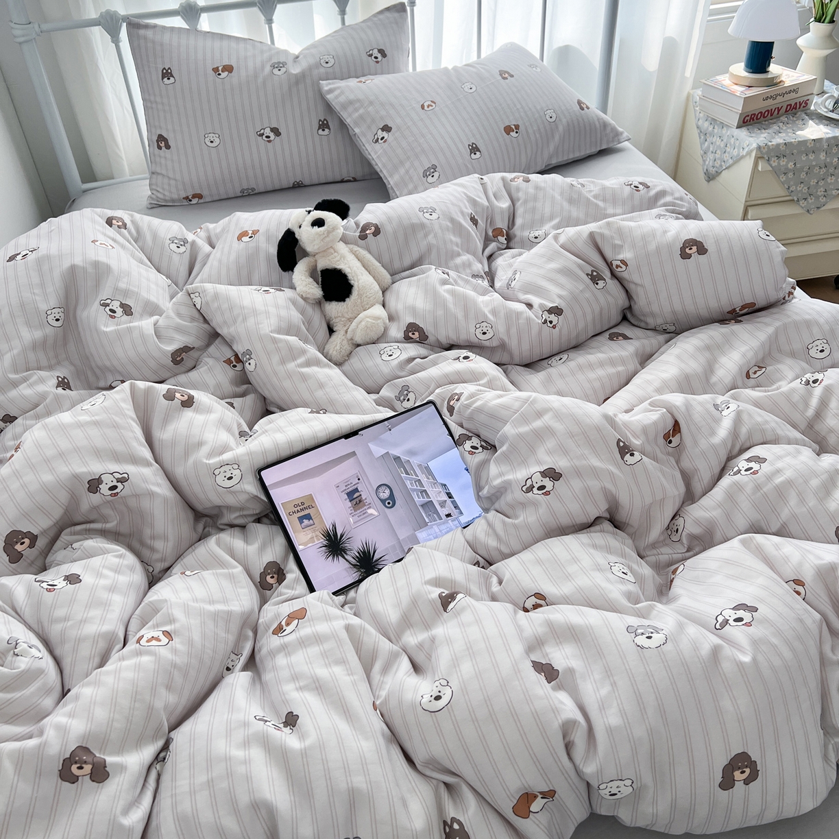 91家纺网 家纺一手货源 找家纺 （总）早晨家纺 2026新款INS博主风卡通A类全棉纯棉双层纱四件套