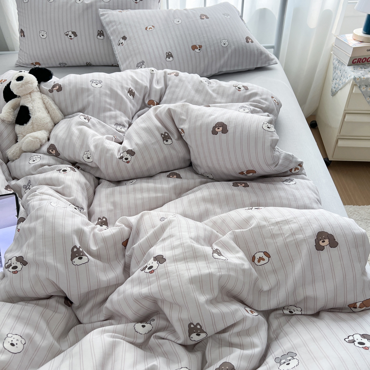 91家纺网 家纺一手货源 找家纺 （总）早晨家纺 2026新款INS博主风卡通A类全棉纯棉双层纱四件套