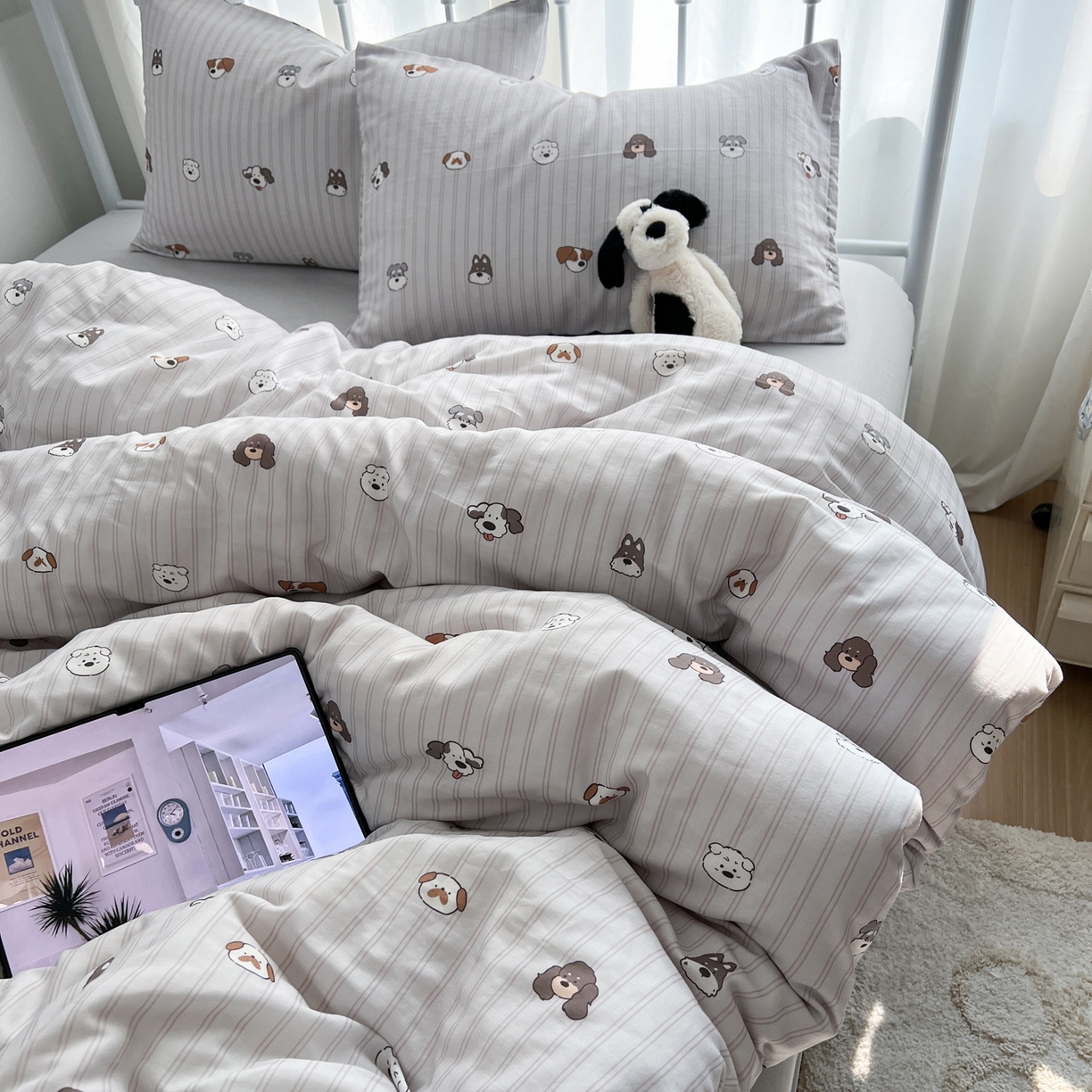 91家纺网 家纺一手货源 找家纺 （总）早晨家纺 2026新款INS博主风卡通A类全棉纯棉双层纱四件套