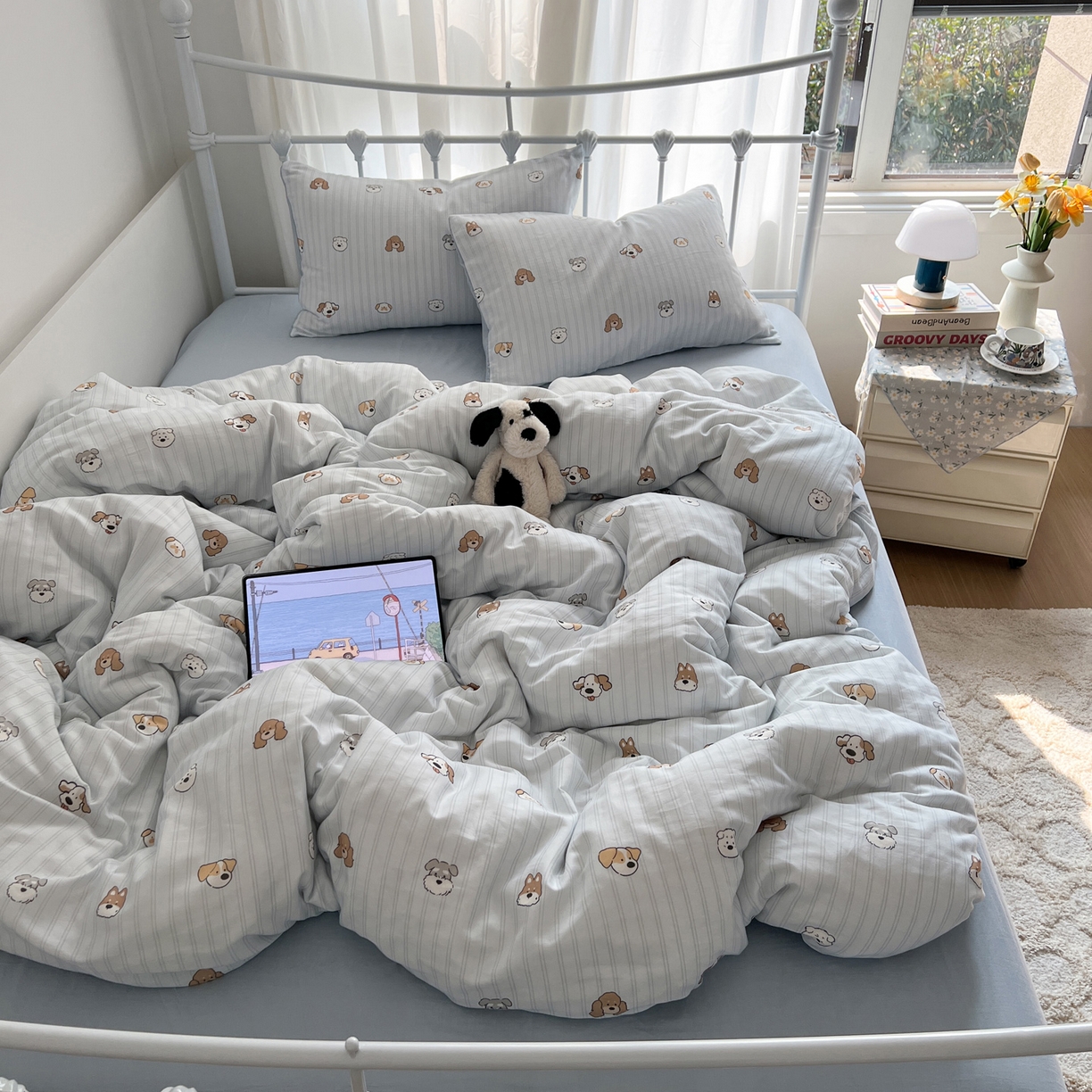 91家纺网 家纺一手货源 找家纺 （总）早晨家纺 2026新款INS博主风卡通A类全棉纯棉双层纱四件套