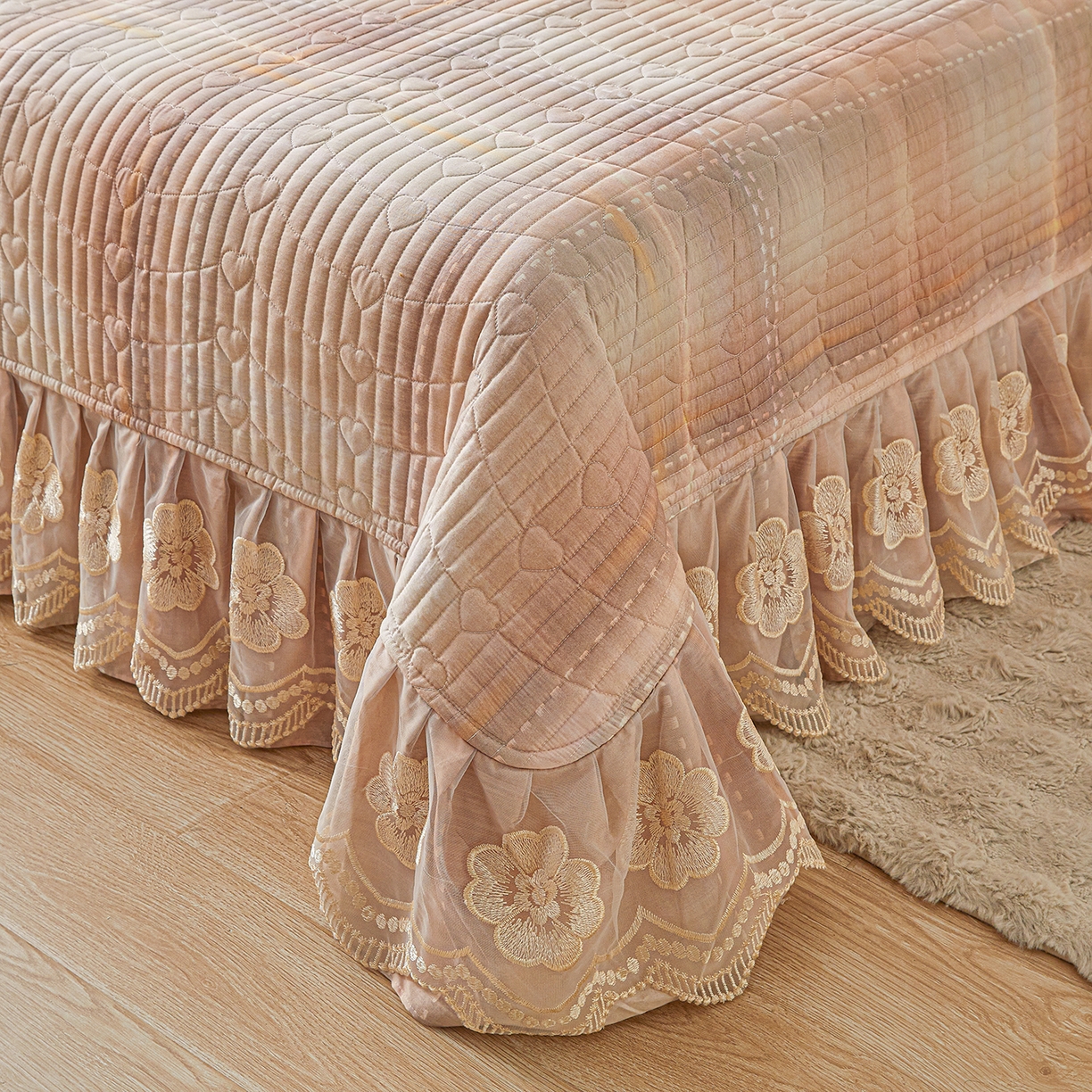 91家纺网 家纺一手货源 找家纺 宜凡家纺 2026新款全棉数码印花床盖三四件套①号系列三件套 光之羽-粉