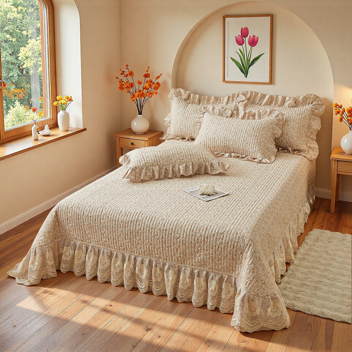 91家纺网 家纺一手货源 找家纺 宜凡家纺 2026新款全棉数码印花床盖三四件套①号系列三件套 云卷