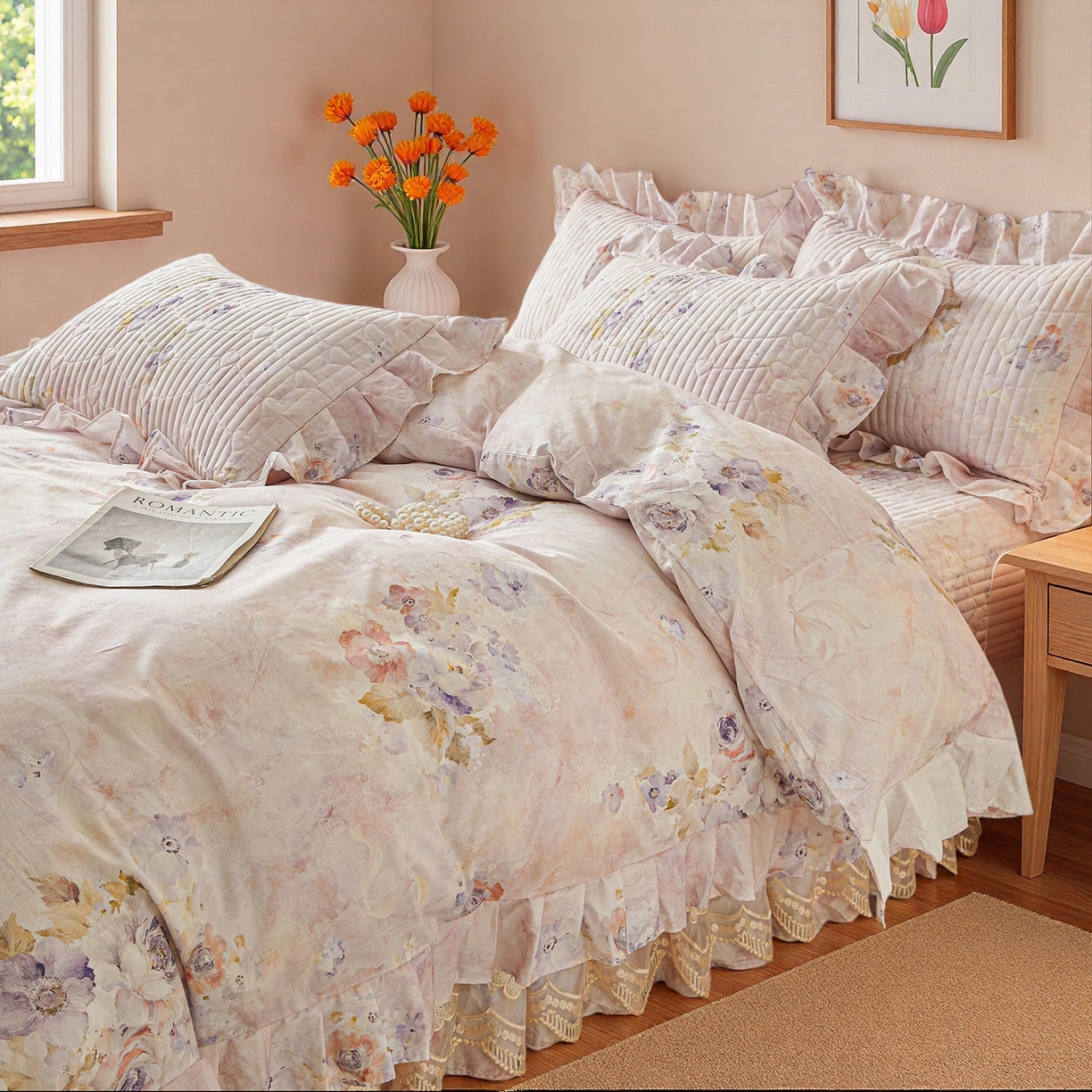 91家纺网 家纺一手货源 找家纺 宜凡家纺 2026新款全棉数码印花床盖三四件套①号系列四件套 香雪海