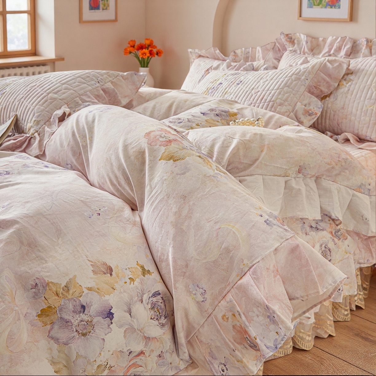 91家纺网 家纺一手货源 找家纺 宜凡家纺 2026新款全棉数码印花床盖三四件套①号系列四件套 香雪海