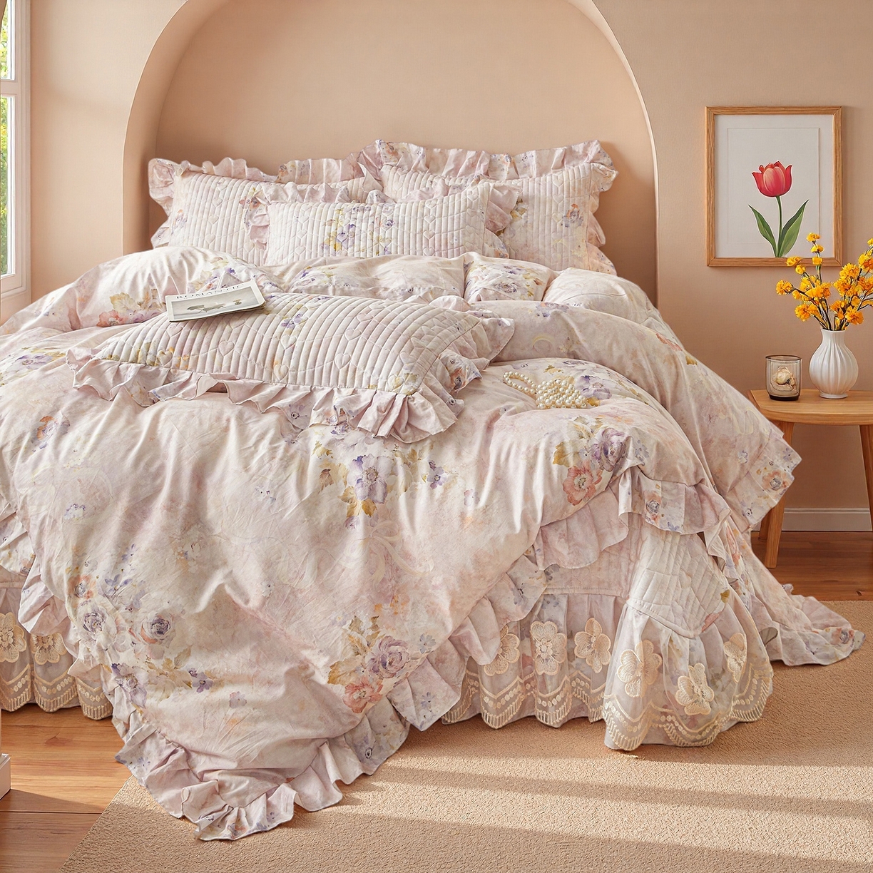 91家纺网 家纺一手货源 找家纺 宜凡家纺 2026新款全棉数码印花床盖三四件套①号系列四件套 香雪海