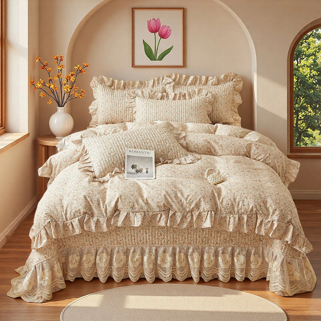 91家纺网 家纺一手货源 找家纺 宜凡家纺 2026新款全棉数码印花床盖三四件套①号系列四件套 云卷