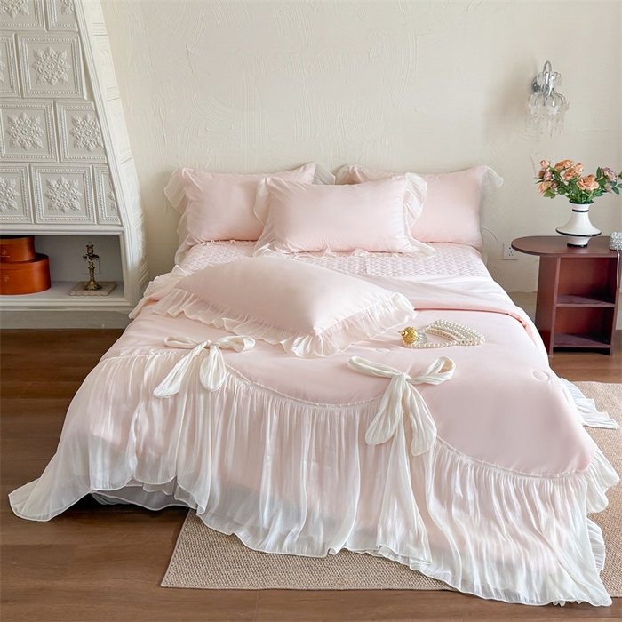 91家纺网 家纺一手货源 找家纺 吾欢心 2026春夏新款高端定制索菲亚夏被四件套空调被床单款床盖款 索菲亚粉-夏被四件套