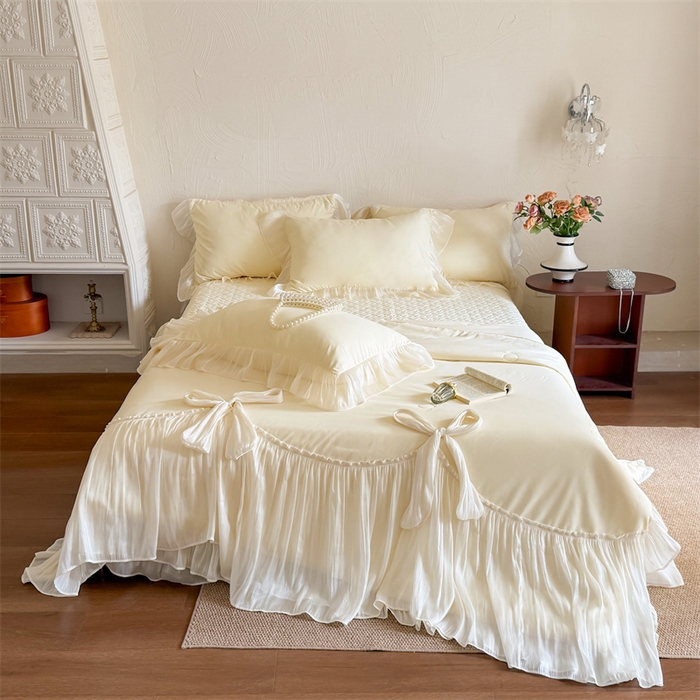 91家纺网 家纺一手货源 找家纺 吾欢心 2026春夏新款高端定制索菲亚夏被四件套空调被床单款床盖款 索菲亚黄-夏被四件套