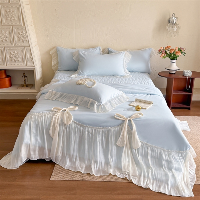 91家纺网 家纺一手货源 找家纺 吾欢心 2026春夏新款高端定制索菲亚夏被四件套空调被床单款床盖款 索菲亚蓝-夏被四件套