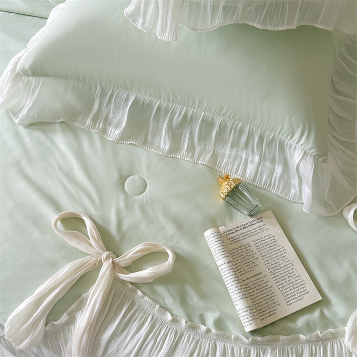 91家纺网 家纺一手货源 找家纺 吾欢心 2026春夏新款高端定制索菲亚夏被四件套空调被床单款床盖款 索菲亚绿-夏被四件套