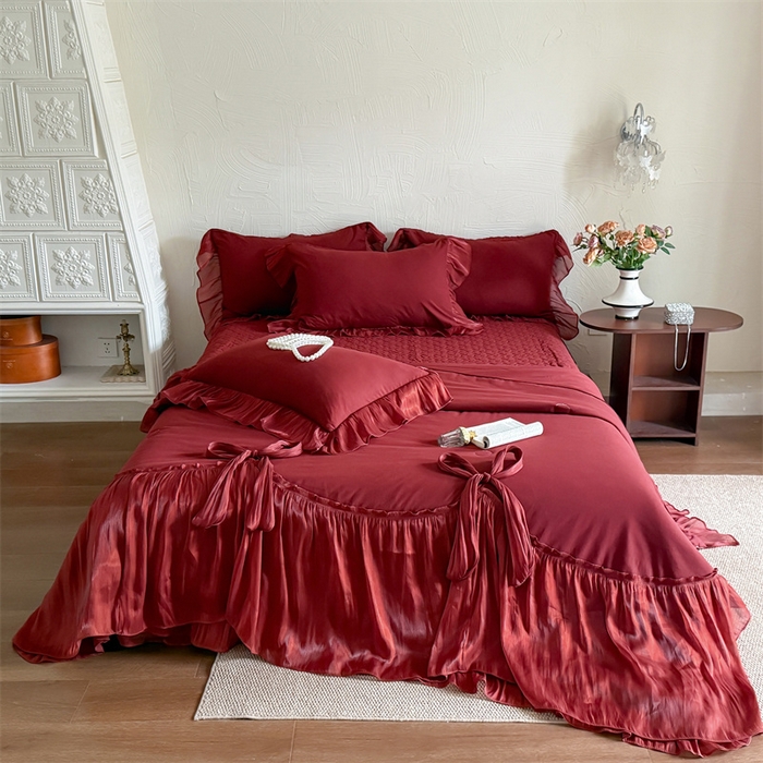 吾欢心 2026春夏新款高端定制索菲亚夏被四件套空调被床单款床盖款 索菲亚红-夏被四件套