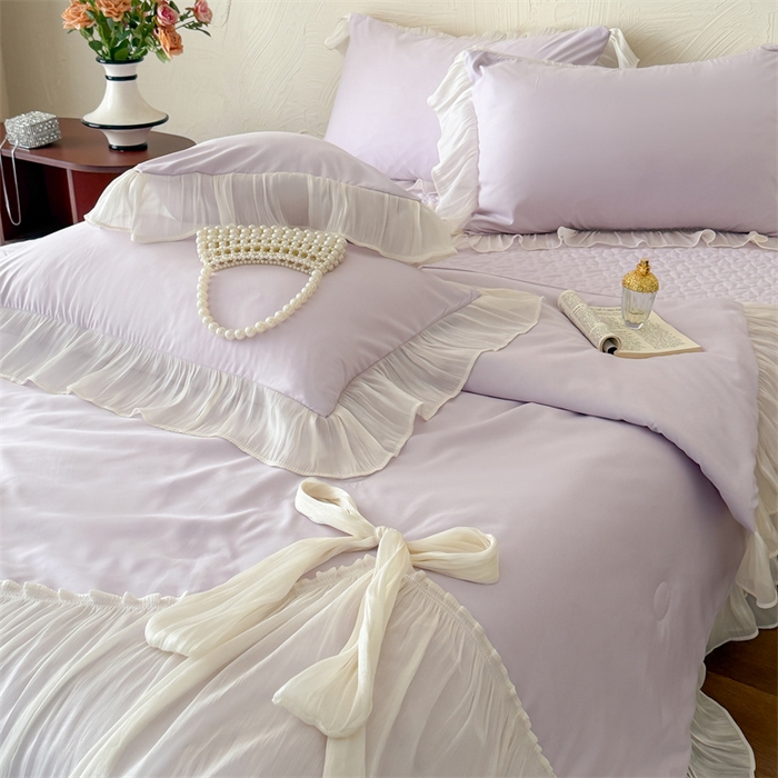 91家纺网 家纺一手货源 找家纺 吾欢心 2026春夏新款高端定制索菲亚夏被四件套空调被床单款床盖款 索菲亚紫-夏被四件套