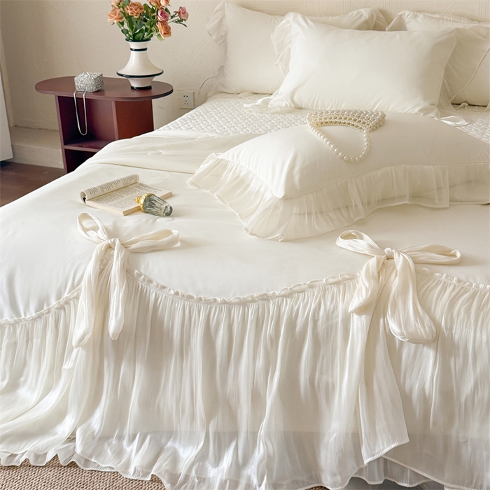 91家纺网 家纺一手货源 找家纺 吾欢心 2026春夏新款高端定制索菲亚夏被四件套空调被床单款床盖款 索菲亚白-夏被四件套