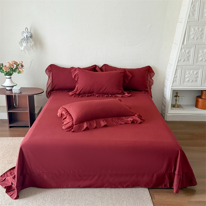 91家纺网 家纺一手货源 找家纺 吾欢心 2026春夏新款高端定制索菲亚夏被四件套空调被床单款床盖款 索菲亚红-夏被四件套