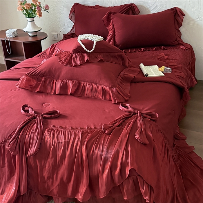 91家纺网 家纺一手货源 找家纺 吾欢心 2026春夏新款高端定制索菲亚夏被四件套空调被床单款床盖款 索菲亚红-夏被四件套