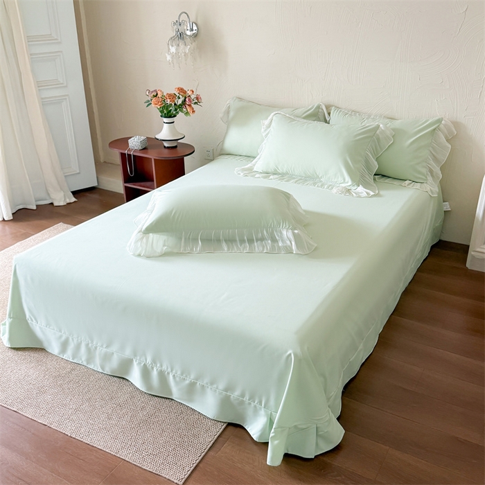 91家纺网 家纺一手货源 找家纺 吾欢心 2026春夏新款高端定制索菲亚夏被四件套空调被床单款床盖款 索菲亚绿-夏被四件套