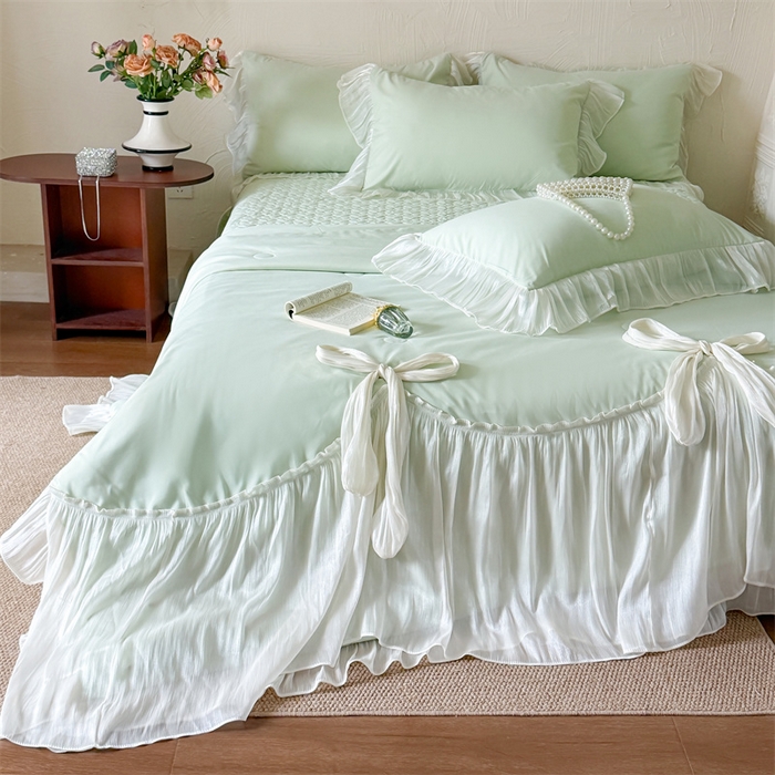 91家纺网 家纺一手货源 找家纺 吾欢心 2026春夏新款高端定制索菲亚夏被四件套空调被床单款床盖款 索菲亚绿-夏被四件套