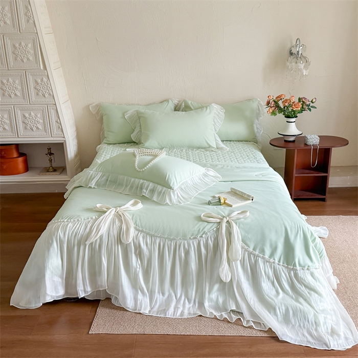 吾欢心 2026春夏新款高端定制索菲亚夏被四件套空调被床单款床盖款 索菲亚绿-夏被四件套