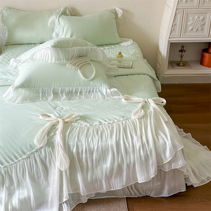 91家纺网 家纺一手货源 找家纺 吾欢心 2026春夏新款高端定制索菲亚夏被四件套空调被床单款床盖款 索菲亚绿-夏被四件套