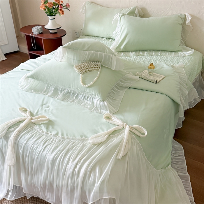 91家纺网 家纺一手货源 找家纺 吾欢心 2026春夏新款高端定制索菲亚夏被四件套空调被床单款床盖款 索菲亚绿-夏被四件套