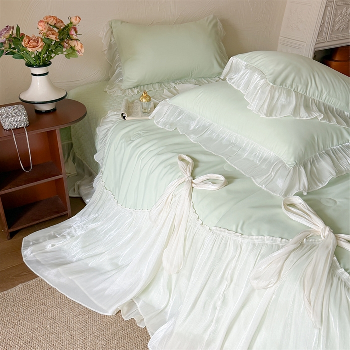 91家纺网 家纺一手货源 找家纺 吾欢心 2026春夏新款高端定制索菲亚夏被四件套空调被床单款床盖款 索菲亚绿-夏被四件套