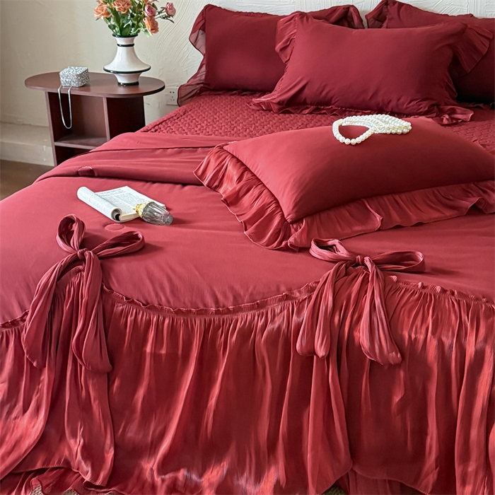 91家纺网 家纺一手货源 找家纺 吾欢心 2026春夏新款高端定制索菲亚夏被四件套空调被床单款床盖款 索菲亚红-夏被四件套