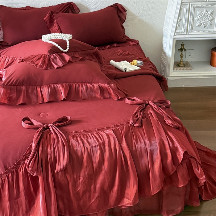 91家纺网 家纺一手货源 找家纺 吾欢心 2026春夏新款高端定制索菲亚夏被四件套空调被床单款床盖款 索菲亚红-夏被四件套