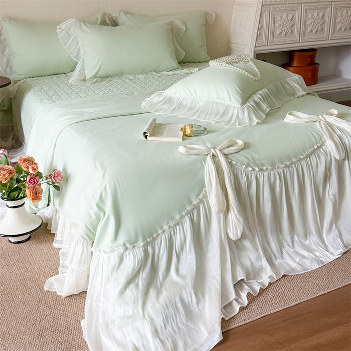 91家纺网 家纺一手货源 找家纺 吾欢心 2026春夏新款高端定制索菲亚夏被四件套空调被床单款床盖款 索菲亚绿-夏被四件套