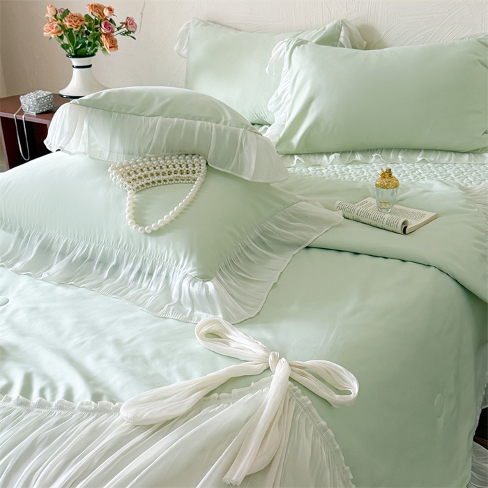 91家纺网 家纺一手货源 找家纺 吾欢心 2026春夏新款高端定制索菲亚夏被四件套空调被床单款床盖款 索菲亚绿-夏被四件套